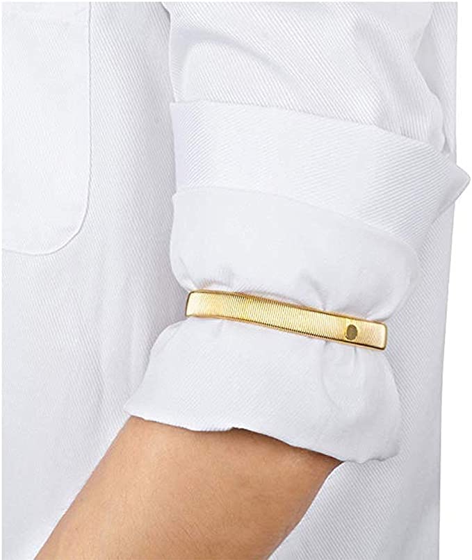 Aipaide 3 paar zilveren mouwhouders, dames en heren hemd mouwhouder, elastische metalen armbanden voor lange mouwen, zilver, M