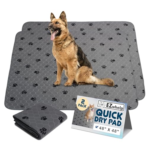 EZwhelp Reusable Quick Dry Pad - Waterproof Pet Pee Pads Washable for Large Dogs - Non-Slip Dog Training Pads Fast Absorbent - Reusable Potty Pads for Cats and Dogs - 48 x 48 Pack of 2