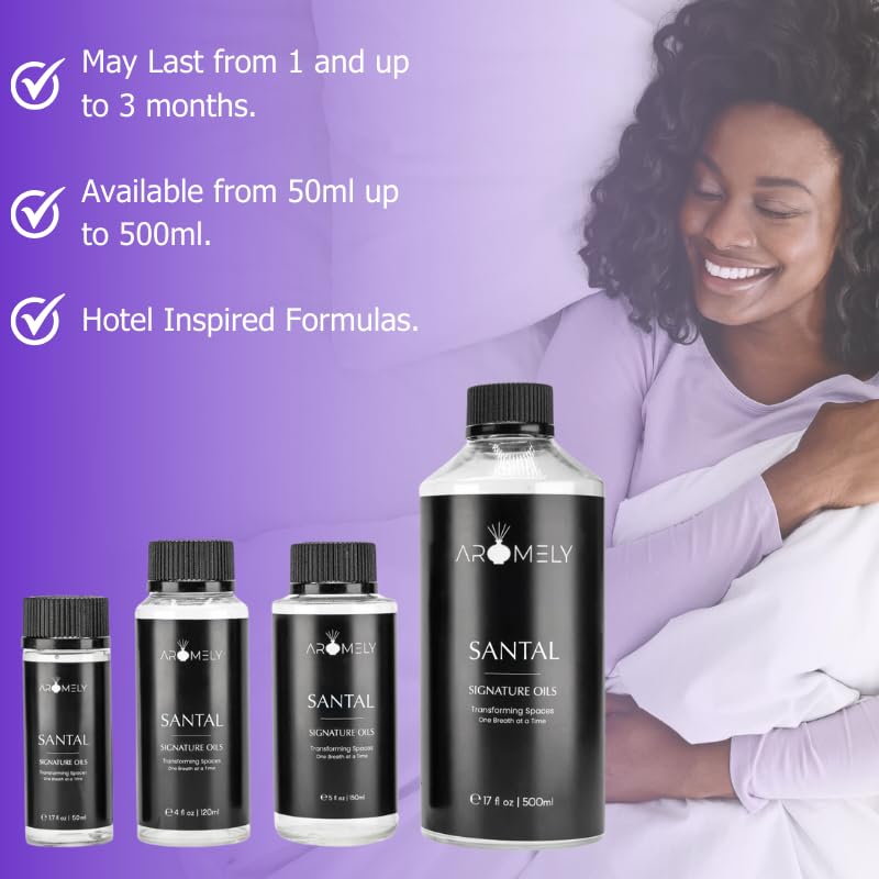 Santal by Aromely Essential Diffuser Oil Blend - Signature Diffuser Aroma Scent - Luxurious Fragrance with Notes of ambrox, iris, Cardamom, Sandalwood, Leather and Musk (150ml)