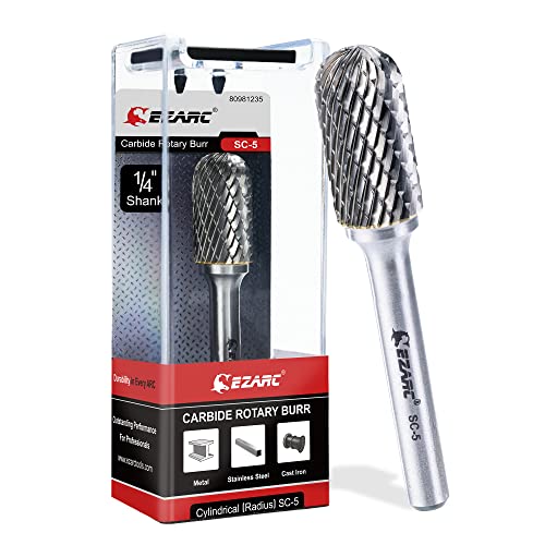 EZARC SC-5 Rebaba de carburo de tungsteno con vástago de 1/4 pulgadas, broca de corte con forma de cilindro giratorio de doble corte para trabajo de metal de acero, pulido y grabado
