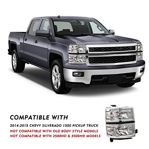 Image of TUSDAR Upgraded Lens Headlight and Tail Light Assembly Fit for 2014 2015 Chevy Silverado 1500 Pickup Truck OE Style Halogen Lamps Replacement Chrome Housing Clear Reflector /Driver & Passenger Side