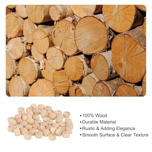 Image of uxcell 120Pcs Wood Button Plugs, 8mm /0.31 inch Flat Head Hardwood Screw Hole Plug Wooden Caps Buttons Wood Plug for Furniture Woodworking Craft Decor (9mm x 8mm)