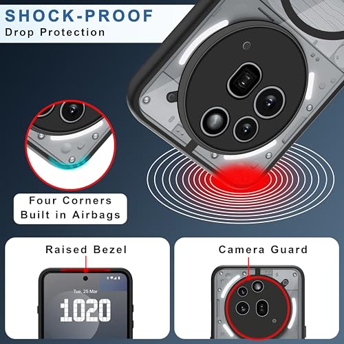 Image of CEDO Backcover for Nothing Phone 3a Pro (5G) | Compatible with Magsafe Wireless Charging | Camera Protection Shockproof Case | Magnetic Ring Lock Transparent Acrylic Clear Backcase (Black)