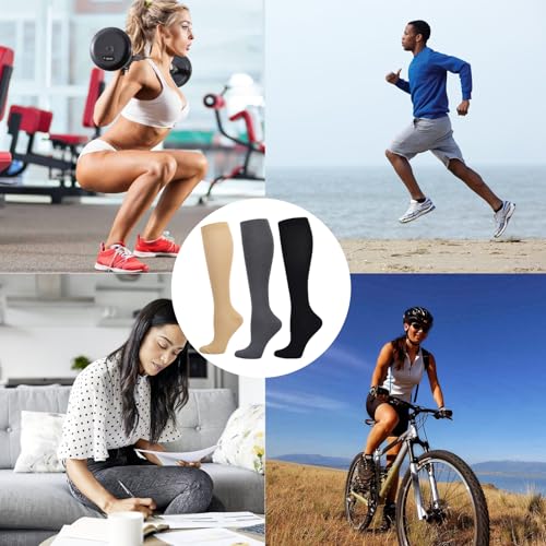 Image of ZMD 3 Pairs Compression Socks for Women & Men Travel Knee High Comfort Support Socks Travel Compression Socks for Athletic Running Cycling