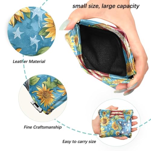 Coin Purse for Women American Flag Sunflower Star Coin Pouch Change Holder PU Leather Mini Wallet Portable Coin Bag Money Pocket2