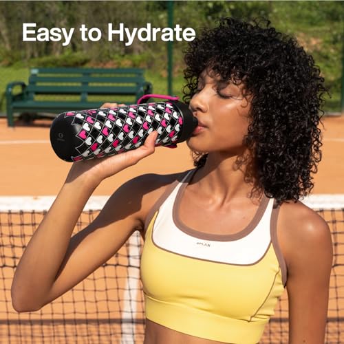 Image of ENCOOL Insulated Water Bottle with Straw Stainless Steel Water Bottle, Leak-Proof, BPA-Free, Keeps Cold for 24 Hours for Sports, Travel, School (26 oz,Bold Hearts Valentine x Black)