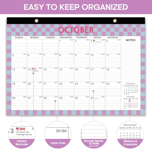 Image of Desk Calendar 2026-2027, 21-Month Calendar Runs Unitl June 2027, Large 17 inch x 12 inch Monthly Desktop & Wall Calendar for Home & Office - Checkered
