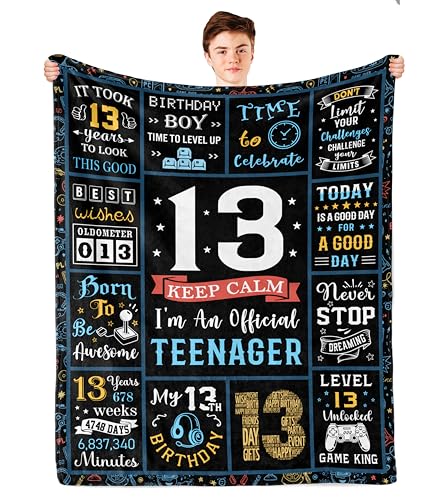 Turelos 13 Year Old Boy Gifts, 13th Birthday Gifts for Boys Blanket, Coolest Gifts for 13 Year Old Boy, 13 Year-Old Boys Birthday Present Ideas,13th Birthday Decorations Blanket 60x50in
