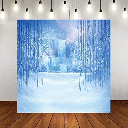 Aperturee Christmas Winter Backdrop, 8x8ft Birthday Party Decorations Frozen Crystal Pendant Ice and Snow White World Photography Background for Children Photo Studio Props