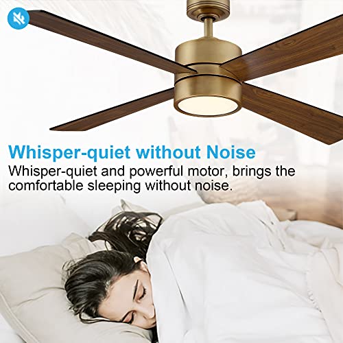 Parrot Uncle Ceiling Fans with Lights and Remote 52 Inch Ceiling Fan with LED Light for Bedroom Outdoor Ceiling Fans for Covered Patios, Brass - Thumbnail 5