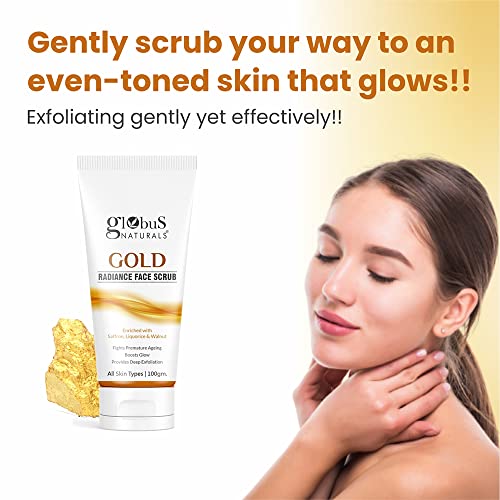 Image of Globus Naturals Gold Radiance Anti Ageing & Brightening Face Scrub Enriched with Saffron, Liquorice & Walnut, 100 gms