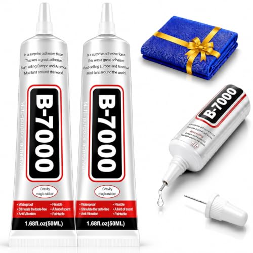 Image of AutoKraftZ B7000 Multipurpose Glue 50ml (Set of 2) with Cleaning Cloth, Fabric Glue for Clothes, Jewellery Making, Mobile Display & Screen Repair, Craft Adhesive for Beads, Rhinestones, Crystal& Glass