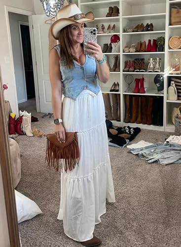 Image of Happy Sailed Womens Floral Print Boho Maxi Skirt Elastic High Waist Pleated Ruffle Flowy Long Skirts S-XL
