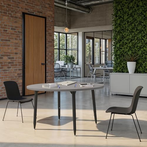 Image of Adapte Commercial Classroom Activity Table - 48 inch Round Woodgrain, ADA Compliant Tapered Legs with Glides & Casters, Adjustable Height 22-34 inch Wheelchair Accessible, School & Office Furniture