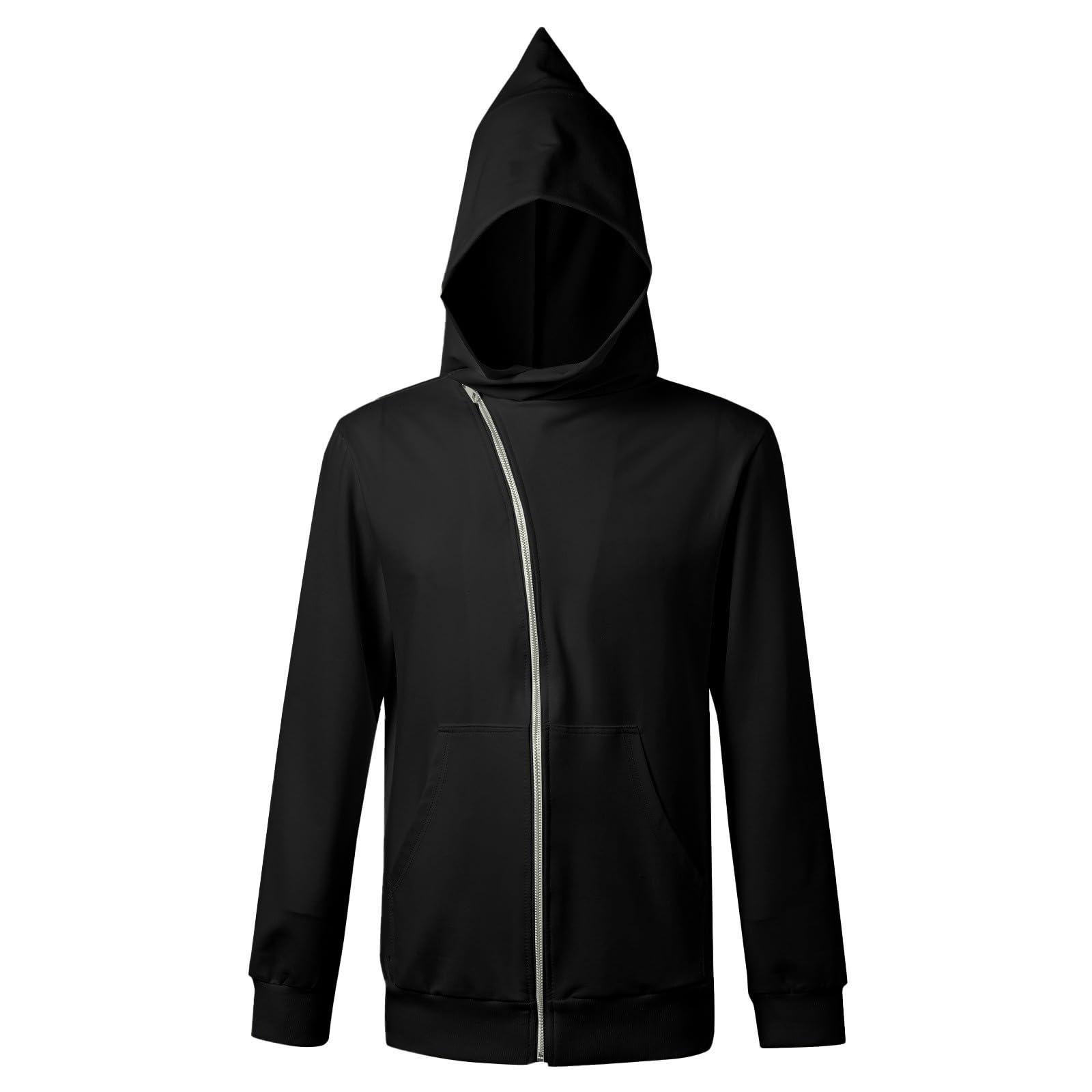 Sweat à capuche gothique noir à fermeture éclair robuste et manches longues
