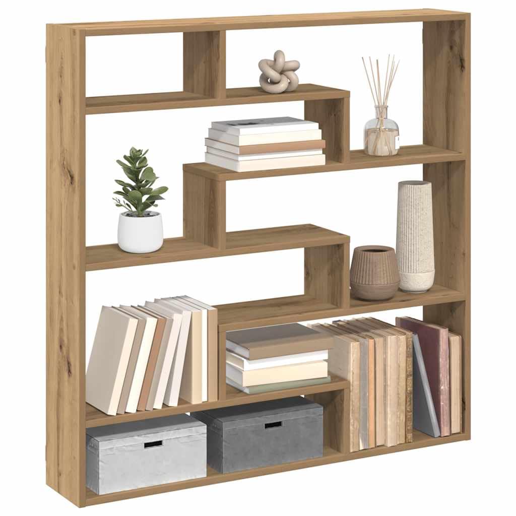Regał w kształcie kostki, 7 półek, dąb Artisan, materiał drewnopochodny, regał ścienny, wiszący regał wiszący, regał na książki, regał ścienny