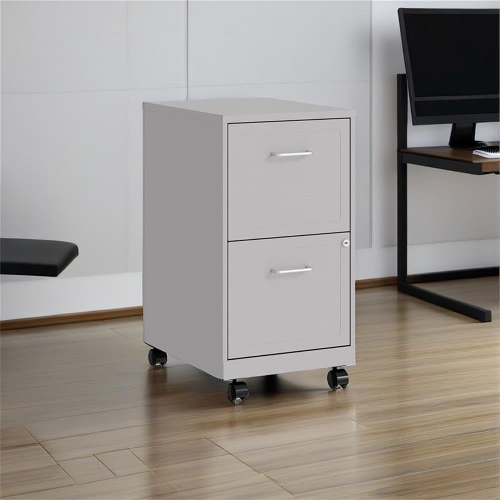 Scranton & Co Mobile 2 Drawer Metal Vertical File Cabinet, Letter-Size, in Arctic Silver, Partially Assembled