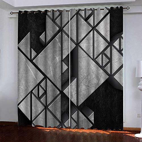 TTBBBB Rideau Occultant 3D Impression - Géométrie tridimensionnelle gris noir - L 140 x H 160 cm douceur Isolant Thermique Et PhoniqueRideaux À Oeillets Décoration De Fenêtre pour Chambre Enfant Lot d