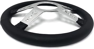 VSW S9 Premium Steering Wheel, Black Leather 9 Bolt 4-Spoke with Holes ST3071