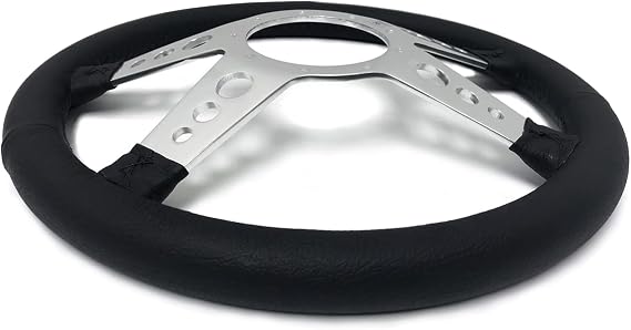 VSW S9 Premium Steering Wheel, Black Leather 9 Bolt 4-Spoke with Holes ST3071