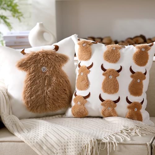 Cinnvoice Highland Cow Pillow Covers 18' Set of...