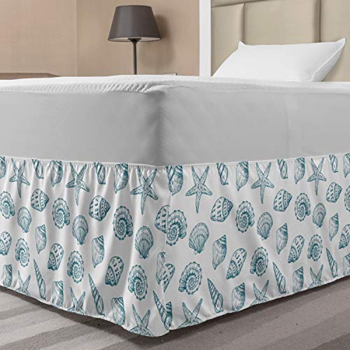 Ambesonne Ocean Bedskirt, Beach Sea Shells Nautical Starfish Cockleshell Starfish Aquatic Illustration, Bedroom Decor Wrap Around Elastic Bed Skirt Gathered Design, Twin/Twin Xl, Petrol Blue #TOP19