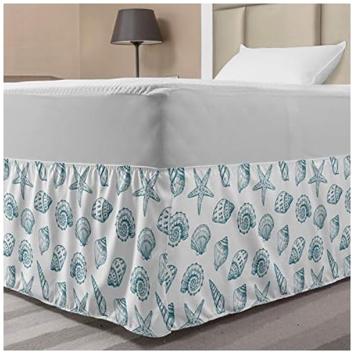 Ambesonne Ocean Bed Skirt, Beach Sea Shells Nautical Starfish Cockleshell Starfish Aquatic Illustration, Elastic…