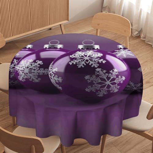Nappe ronde violette de 152 cm avec boules de Noël imperméable - 5