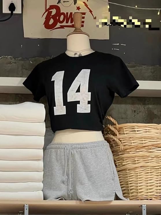 Summer Crop Top Number 14 Fitted Tee Jersey Short Sleeve Y2k Shirt Graphic Baby Tee Women - Image 2