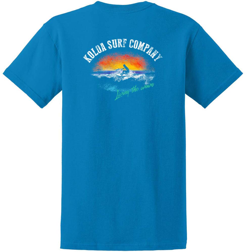 Koloa Surf Company Mens Surfer at Sunset Logo Heavy Cotton T-Shirt-5XL-Sapphire/c