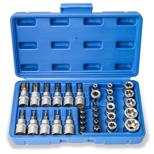 Torx Socket Set Hakkin 34Pcs Female E Torx Socket Set 1/4" 3/8" Drive E4-E20 Cr-V Star S2 Steel Tamper Proof bit T10-T60