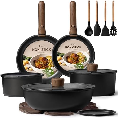 CAROTE 19pcs Pots and Pans Non Stick, Cookware Sets Detachable Ha...
