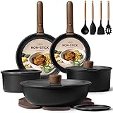 CAROTE 19pcs Pots and Pans Non Stick, Cookware Sets Detachable Handle, Induction Kitchen Pots and Pans,NonStick Cooking Set, Oven/Dishwasher/Fridge Safe, Space Saving