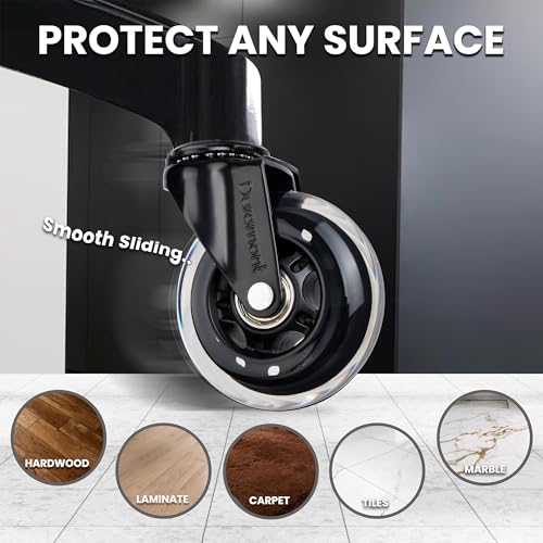 Image of Office Chair Wheels - Set of 5 Rollerblade-Style Caster Wheels, Smooth & Quiet Rolling, Protects Hardwood Floors & Carpets, Universal Fit, Durable and Long-Lasting - Clear