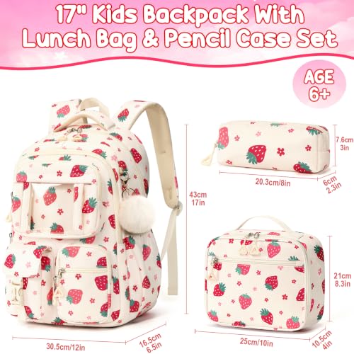Image of Fimibuke Kids Backpack for School Girls, Strawberry Backpack w /Lunch Box