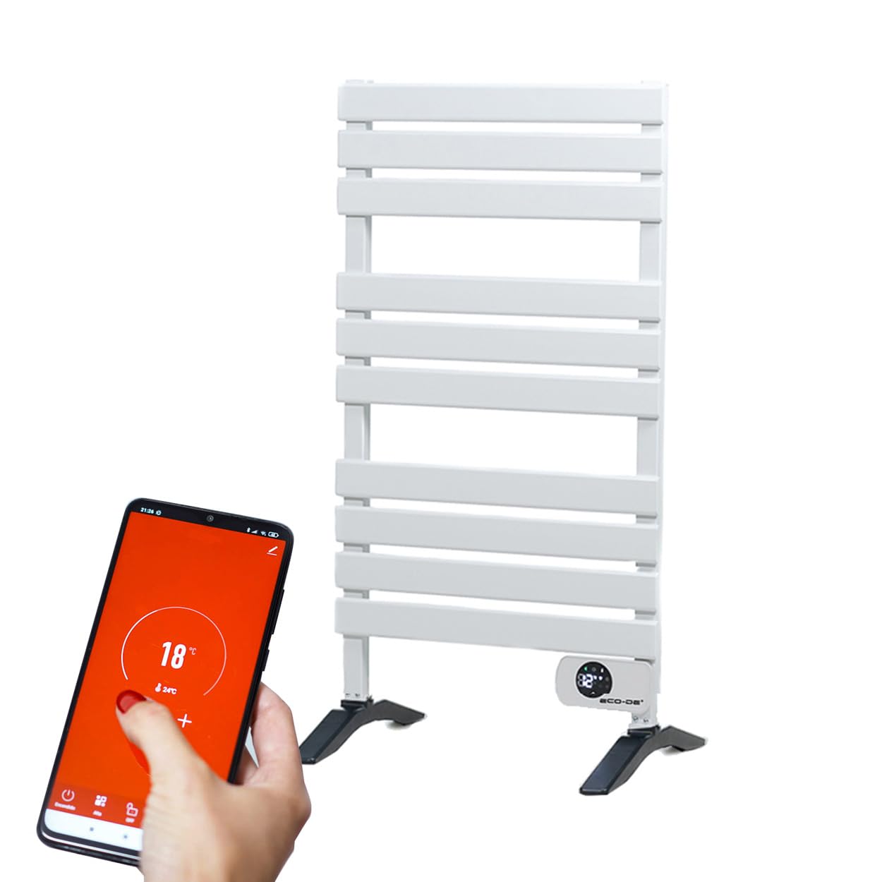ECODE® Toallero Electrico de Baño con WiFi y Patas, Programable, Pantalla LED, Secatoallas, Control App Tuya - Radiador Secador Calienta Toallas con Termostato, Protección IP24, 500W, Blanco