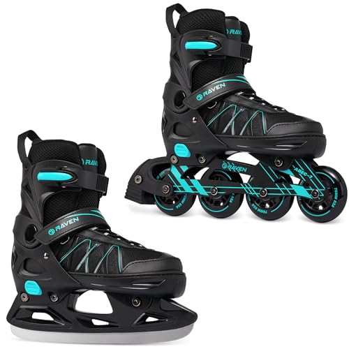 RAVEN Expert 2in1 Schlittschuhe Hockey Inline Skates Inliner für Kinder und Erwachsene verstellbar (Mint 37-40 (23 5-26cm))