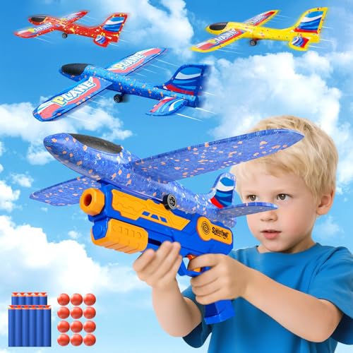 KIMIGO Aereo Polistirolo per Bambini 3-10 Anni con Pistola Catapulta e Aliante - Aeroplano Giocattolo Sicuro da Esterno,...
