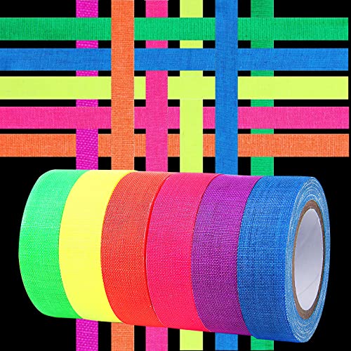 UV scotch Fluorescente Néon Ruban, Néon Ruban Rubans Adhésifs Fluo Gaffer, Scotch Couleur Rubans Adhésifs Fluo Gaffer Ruban Adhésif Fluorescent pour Décoration, Noël, fêtes d'anniversaire(6 volumes) Cover