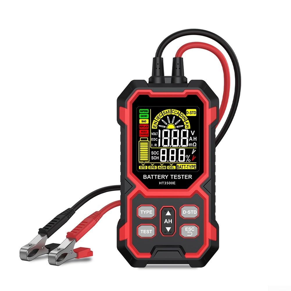 HT3500E Testeur de batterie 12 V/24 V pour voiture avec écran LCD pour capacité, tension, résistance intérieure pour AGM pour EFB GEL pour outils professionnels
