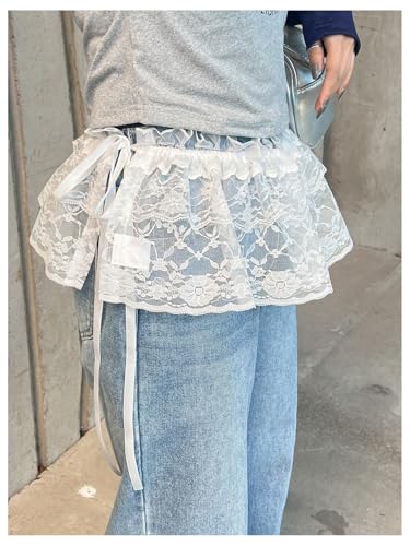 SweatyRocks Women's Sheer Lace Wrap Skirts Tie Side Ruffle Layered Mini Skirt3