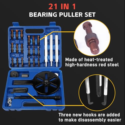 SEEKSELF 21 Stück Lagerabzieher-Set, mit Roten Stahlspannzangen, Innenlochabzieher, 3-Backen-Hakenabzieher, multifunktionales Lagerentfernungswerkzeug, Lagerdemontage-Zahnradabzieher, Blau
