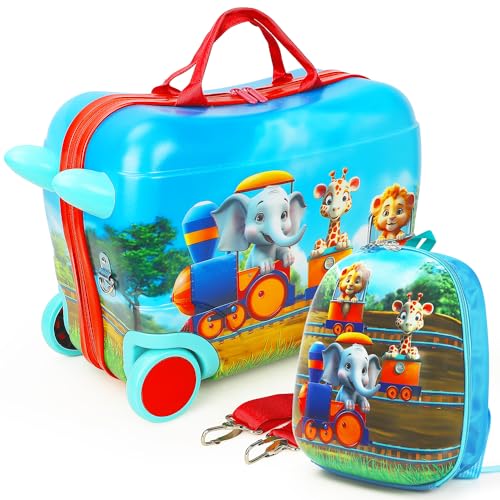 Emissary Todder Ride On Suitcase & Backpack Bundle - Kids Carry On Luggage Set