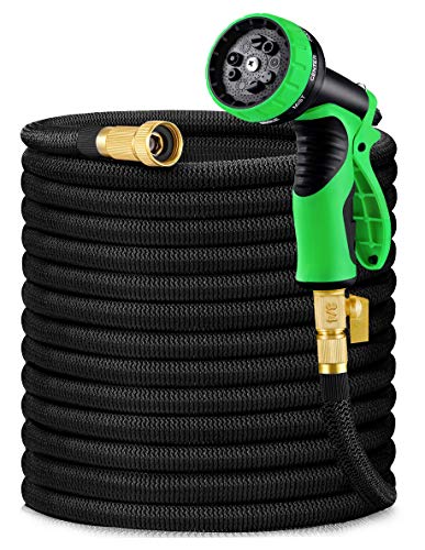HBlife 25ft Garden Hose, Expandable Water Hose with 3/4' Solid Brass Fittings, Extra Strength Fabric - Flexible Expanding Hose with 9 Function Water Spray Nozzle