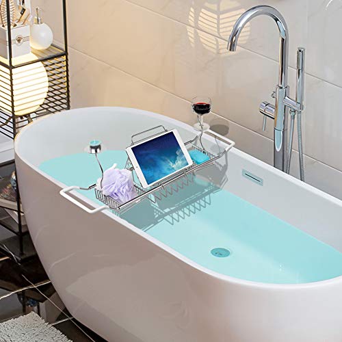 blitzlabs Bath Tub Caddy Stainless Steel Bathtub Tray with Wine Glass Shelf, Book