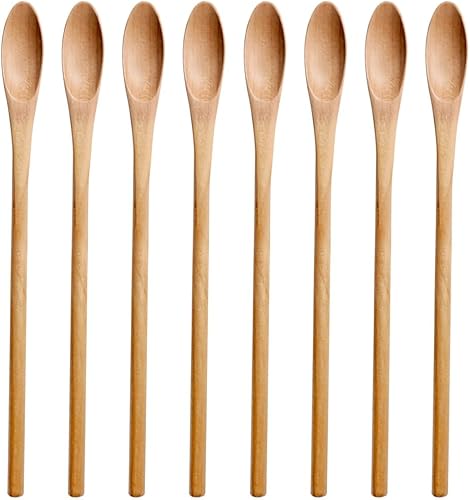 Meiyahome - Cuchara helada de 8.3 in, cuchara ovalada de madera de 8 pulgadas, cuchara elíptica, cuchara agitadora de madera maciza, mango redondo,