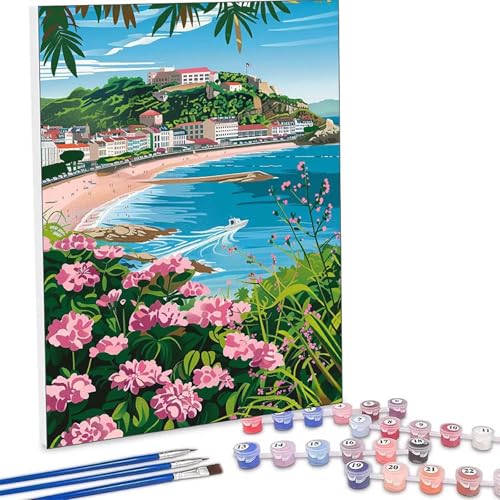 Pintar por Numeros Adultos Paisaje Flor, Cuadros por Numeros Pigmento Acrílico, DIY Paint by Number Kit Manualidades Adultos, Decor para el Hogar de pared, Regalo 60x90cm, Sin Marco PjY8758 4-4