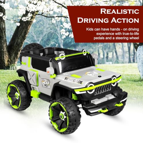 Image of Norman Jr Battery Operated 4x4 ATV Runs on Garden & Sand Surface |Jeep Toy with Remote+Steering+RGB Light+Mp3 USB Music | Rechargeable Car for Kids to Drive 3to12 Years | XXXLarge Bumper Silver&Green