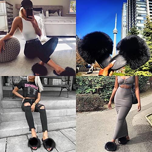 Jancoco Max Real Fox Fur Slides for Women - Fluffy Fur Slippers Open Toe Flat Sandals for Outdoor3
