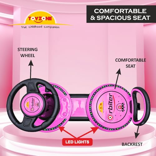 Image of Toyzone Orbiter Electric Magic Car (Pink) | Rechargeable Ride On with 12V 4.5 AH Battery | Colourful LED Lights & Music | Made in India | 6M Battery Warranty | Age 2-10 Years, Upto 30 KGs